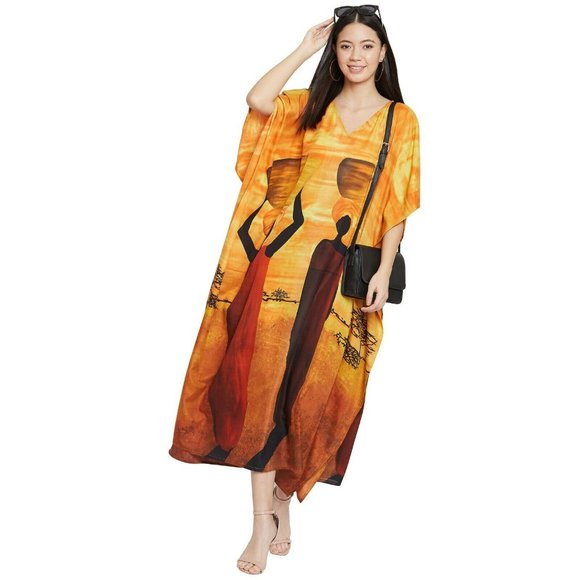 Gypsie Blu Yellow Lady Tribal Long Caftans Dress Kimono Sleeve for Evening Wear - Picture 5 of 8